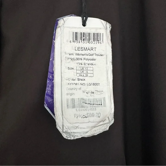 NWT Lesmart Women's Black Pants Standard Fit Golf Series Size 12 - Picture 5 of 6